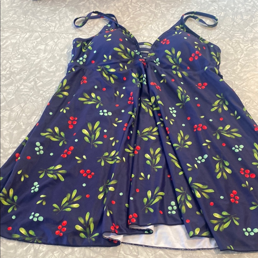 Floral Navy Swimsuit with Spaghetti Straps